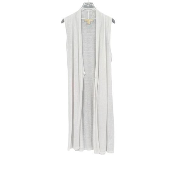 MICHAEL Michael Kors White Knit Sleeveless Midi Length Open Cardigan Duster - Picture 6 of 12